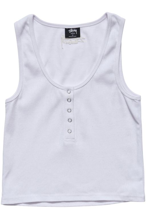 Stussy Womens Mission Rib Placket Tanks White - SDCTB0182